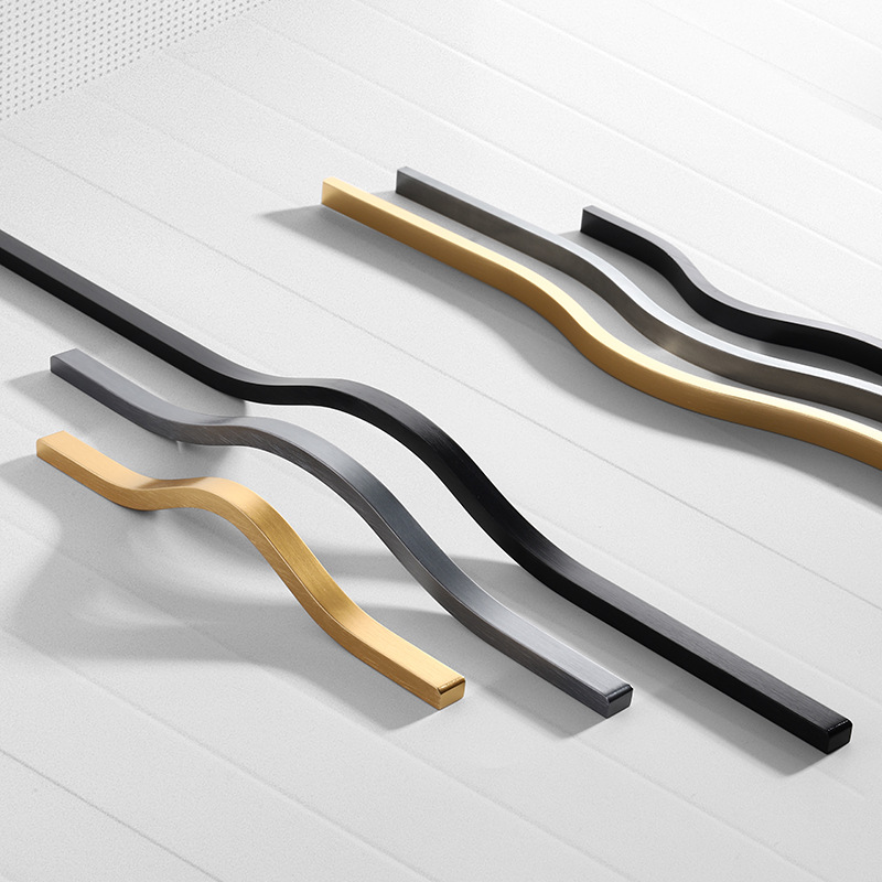 Curved Spring Bar - Electroplated Brushed Gold Cabinet Handles -