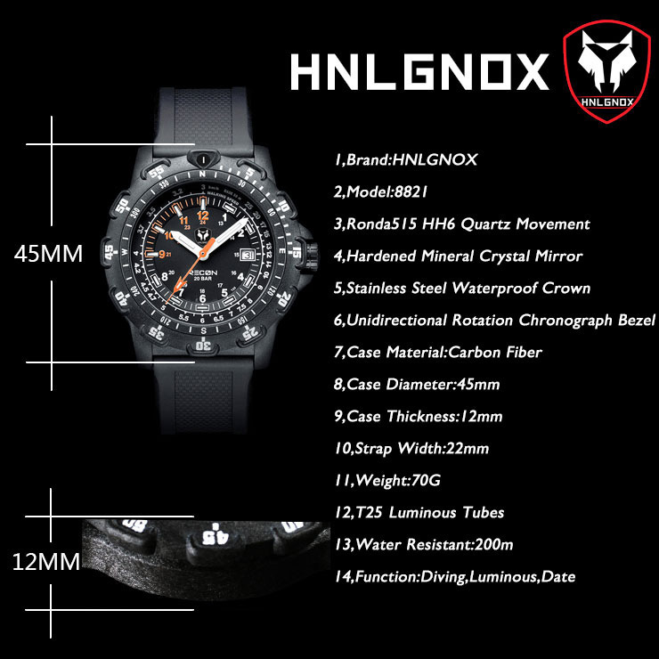 Hnlgnox Mens Pilot Watches Spo - Rubber Strap Diver ulasan dan harga