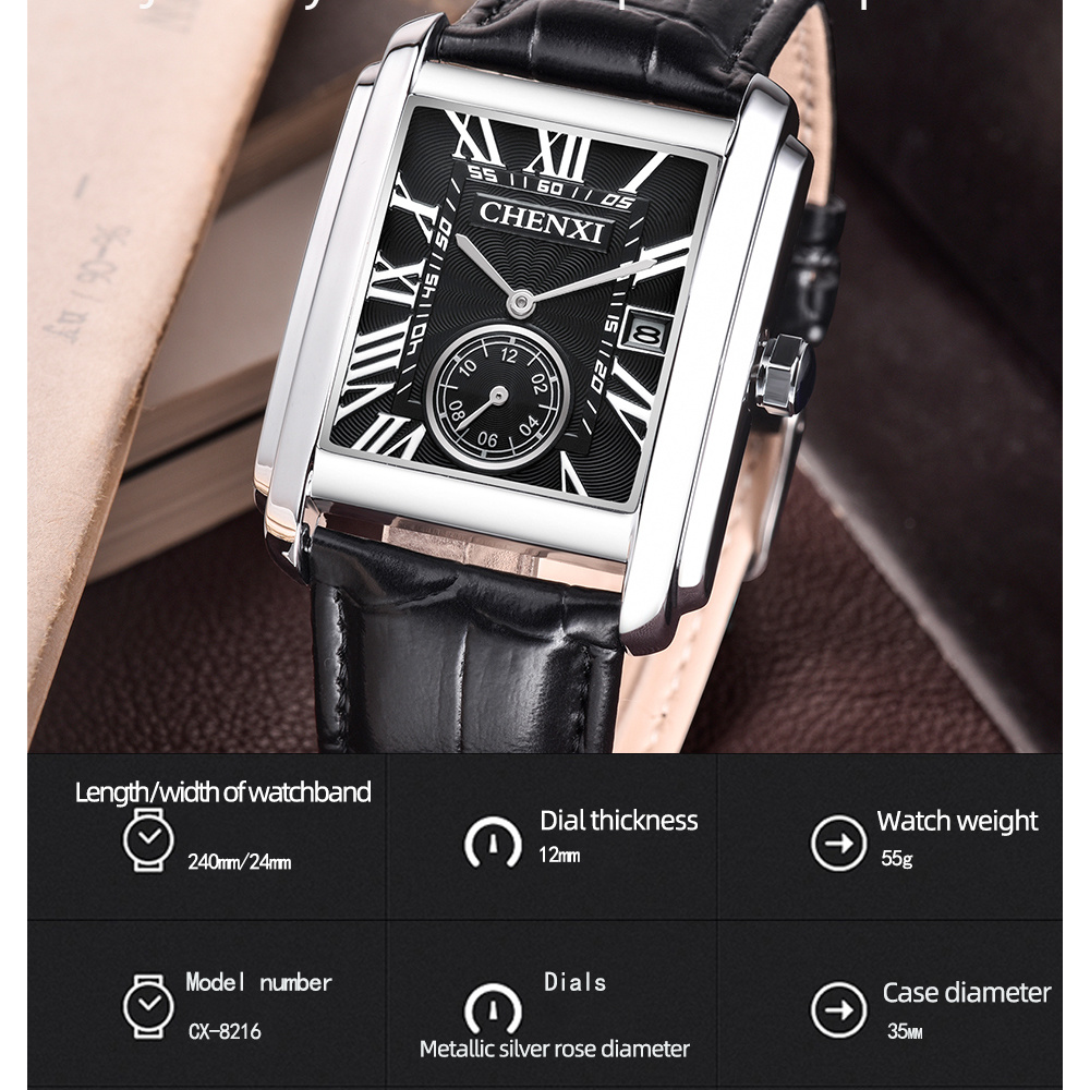 CHENXI 8216 Fashion Classic Sq - Leather Watch Band Men ulasan dan harga
